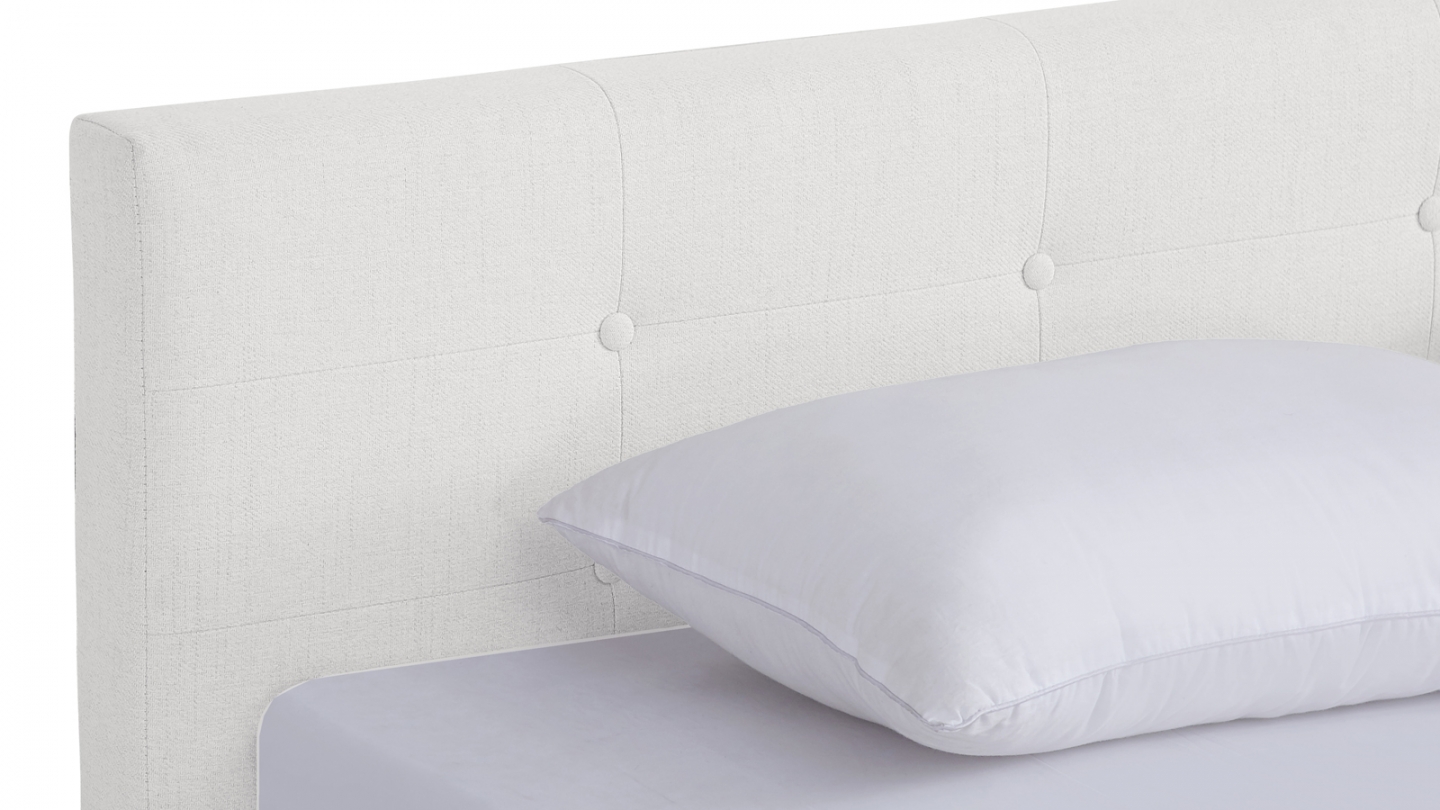 Lit adulte 90x190 cm avec tête de lit capitonnée en tissu beige - Milo