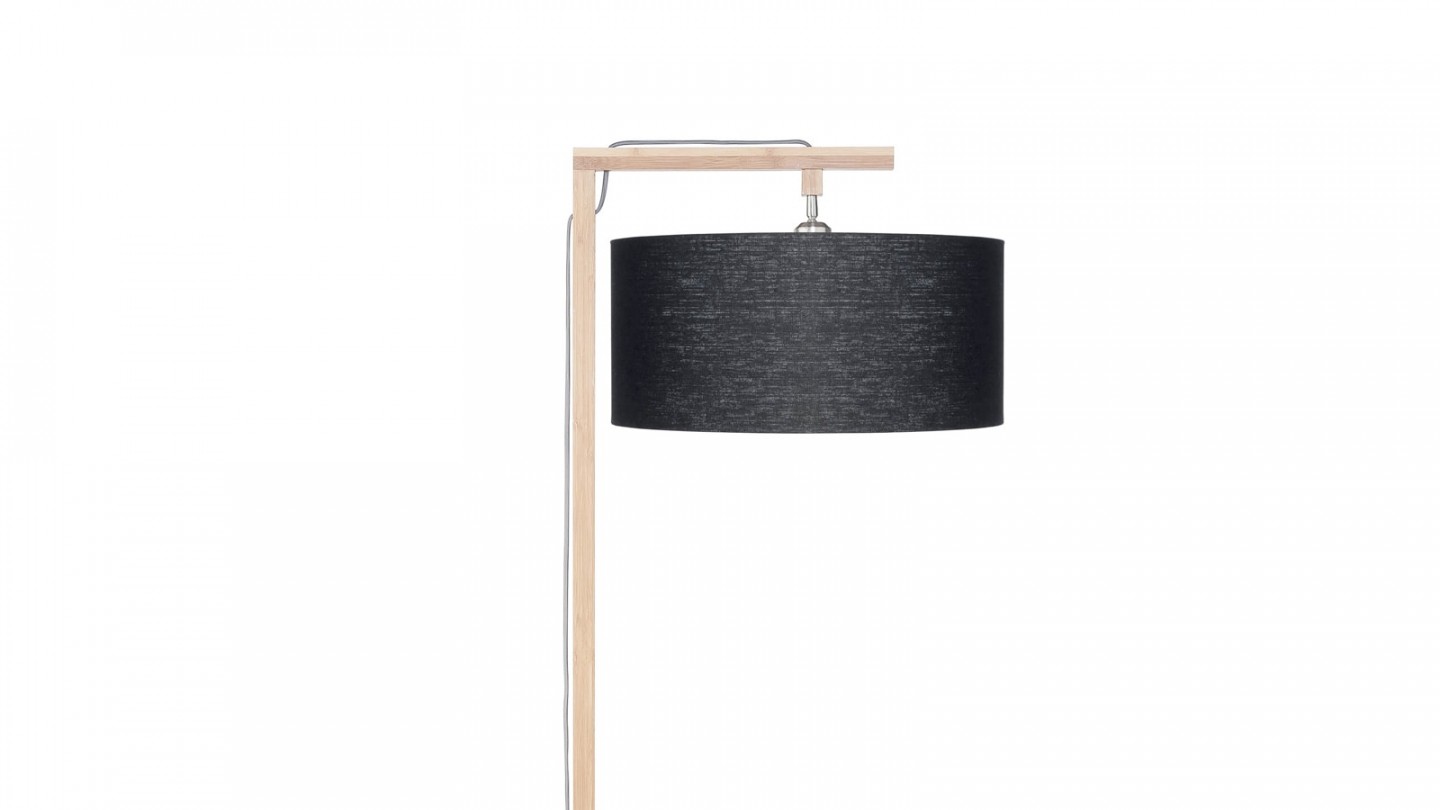 Lampadaire en bambou abat jour en lin noir - Collection Himalaya - Good&Mojo