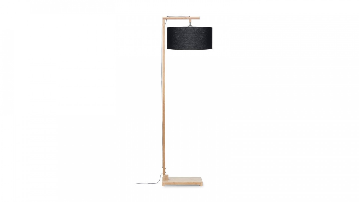 Lampadaire en bambou abat jour en lin noir - Collection Himalaya - Good&Mojo