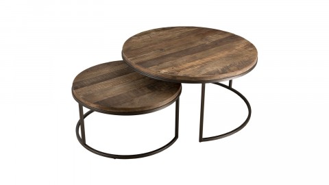 Set de 2 tables basses gigognes en teck recyclé acacia et métal - Athena