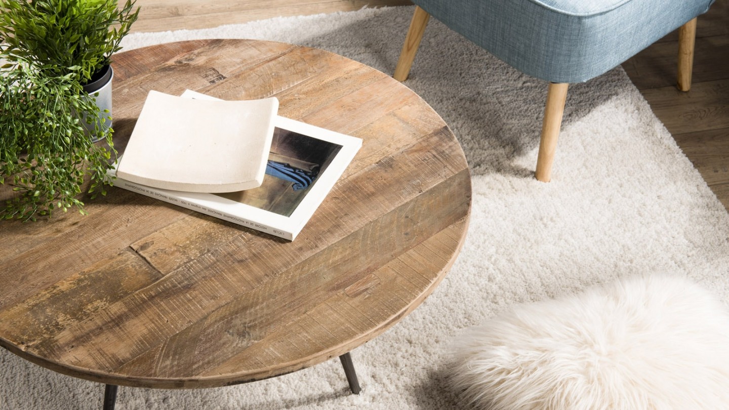 Table basse 75x75cm en teck recyclé et métal - Collection Sixtine