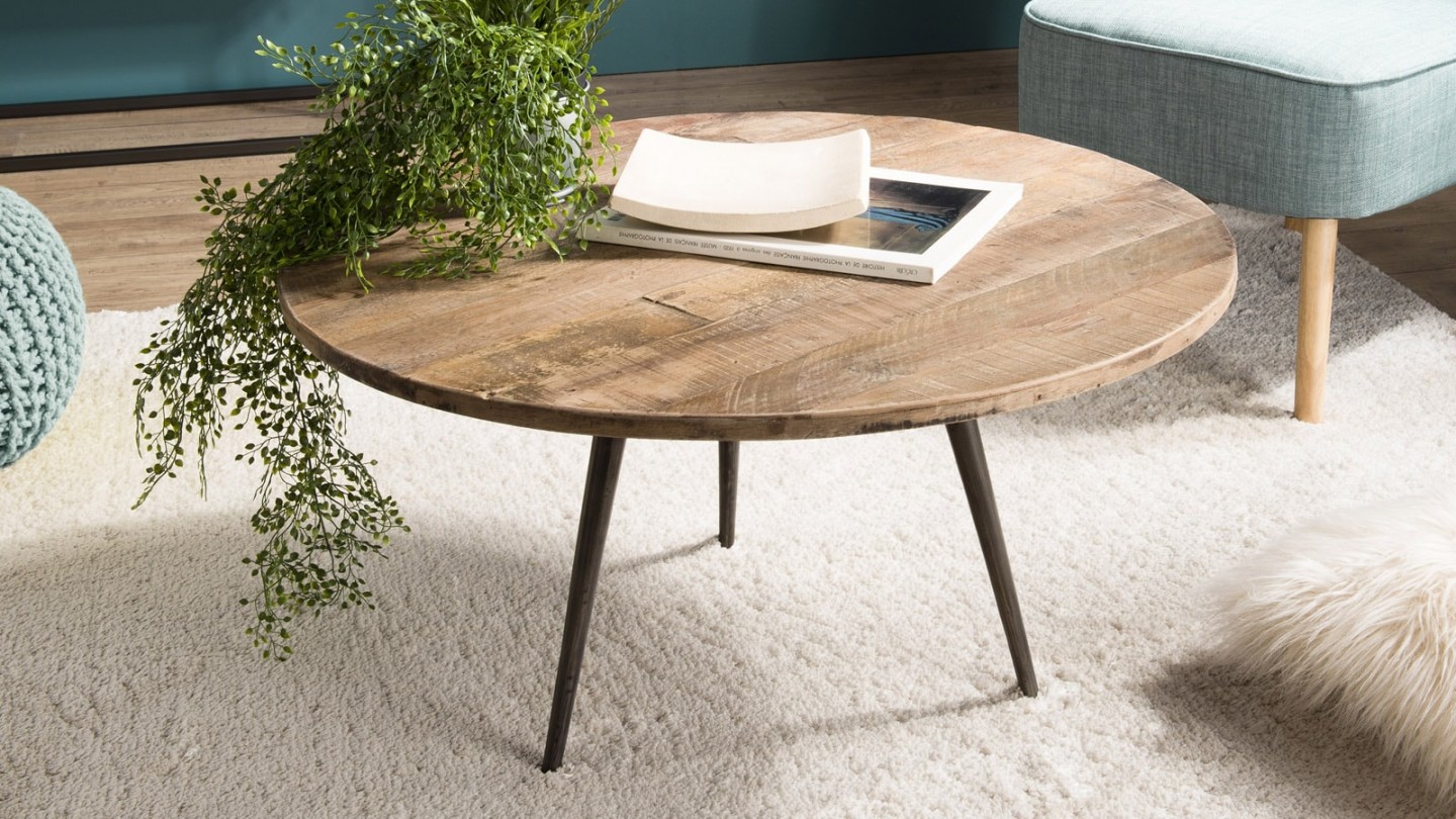 Table basse 75x75cm en teck recyclé et métal - Collection Sixtine