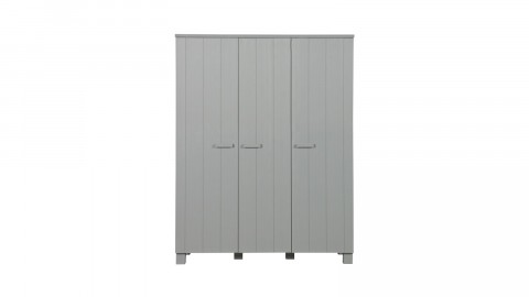 Armoire 3 portes en pin massif gris béton - Dennis