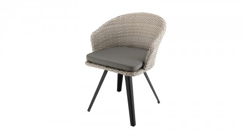 Chaise de jardin en rotin synthétique gris avec coussin gris pieds noirs en métal - Vick