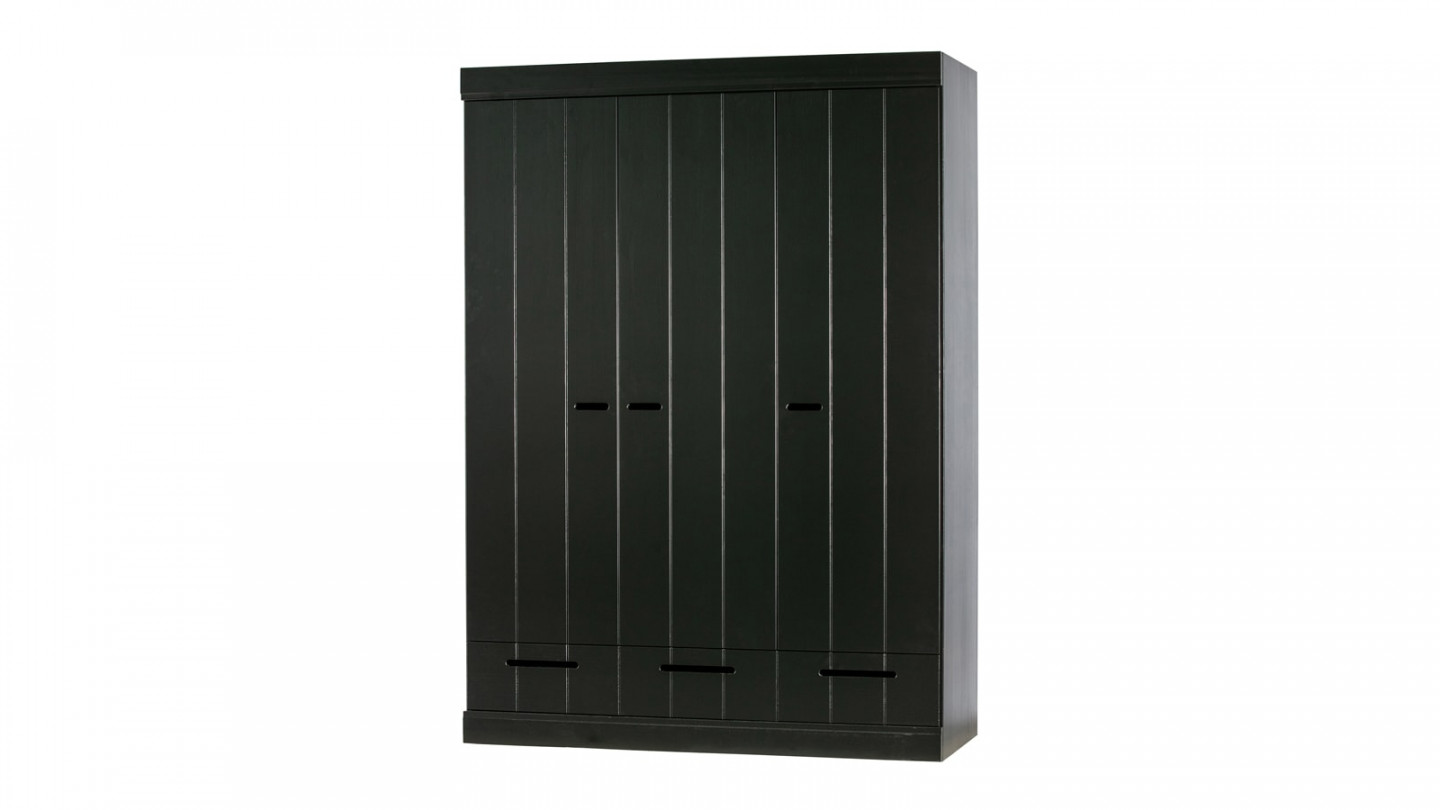 Armoire 3 portes 3 tiroirs en pin noir - Collection Connect - Woood