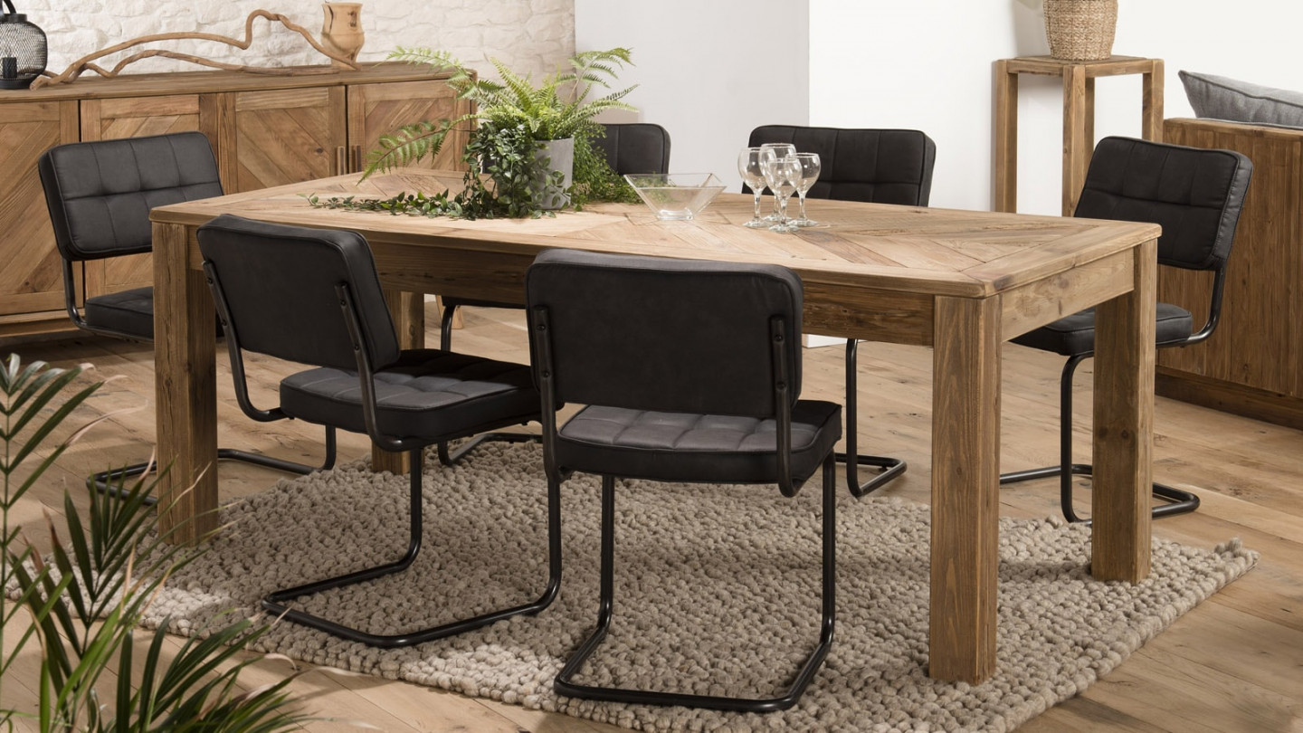 Table à manger 200x90cm 6 personnes en pin recyclé - Collection Sandy
