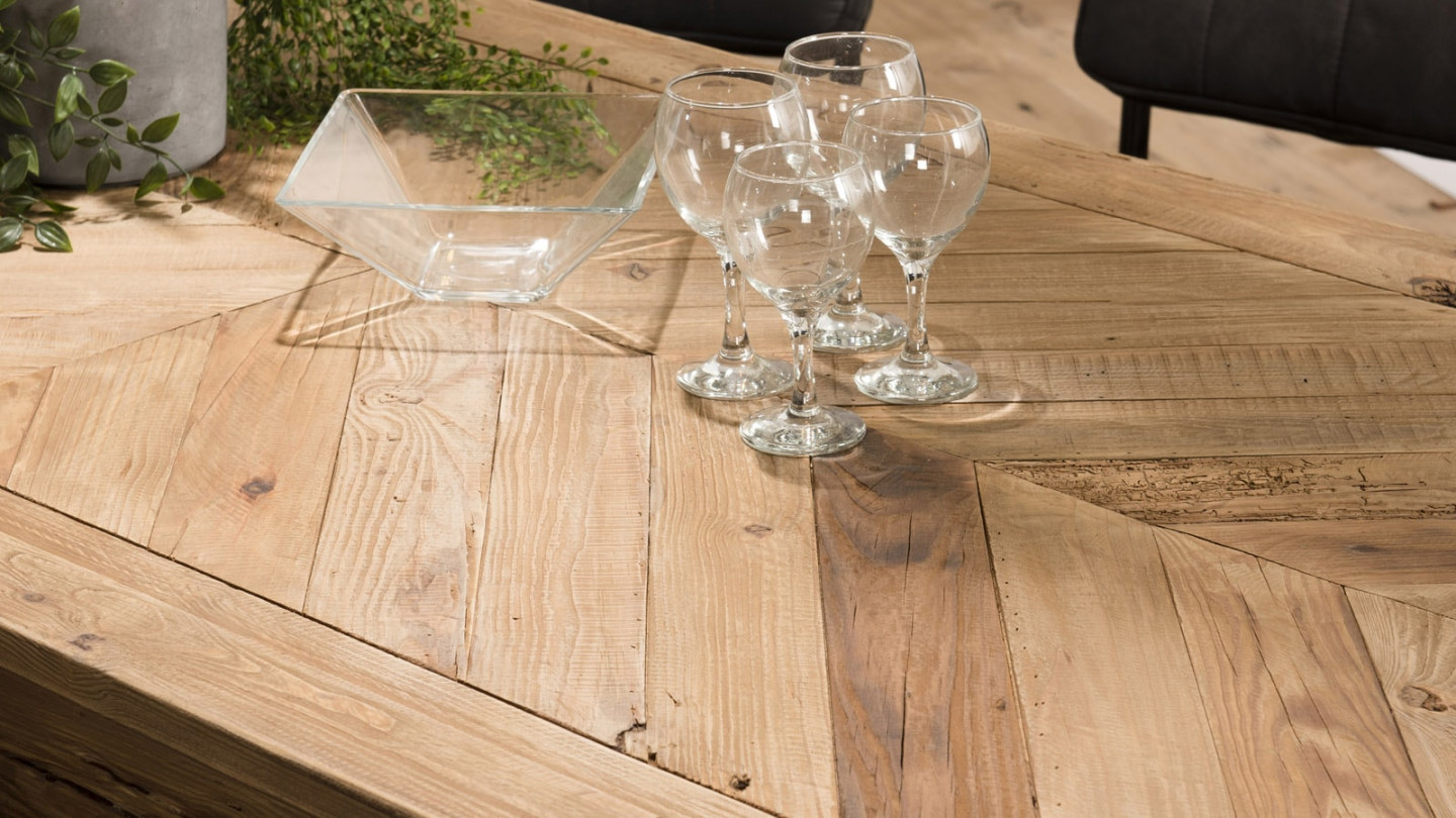 Table à manger 200x90cm 6 personnes en pin recyclé - Collection Sandy