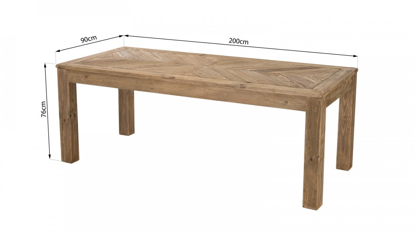 Table à manger 200x90cm 6 personnes en pin recyclé - Collection Sandy