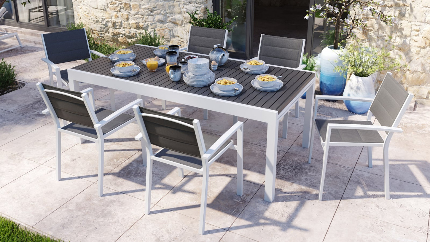 TONY Lot de 6 fauteuils de jardin blancs