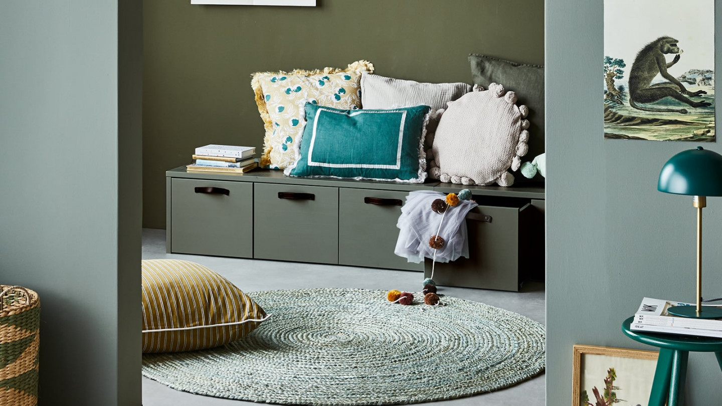 Banc de rangement 3 tiroirs en bois vert - Collection Stage - Vtwonen