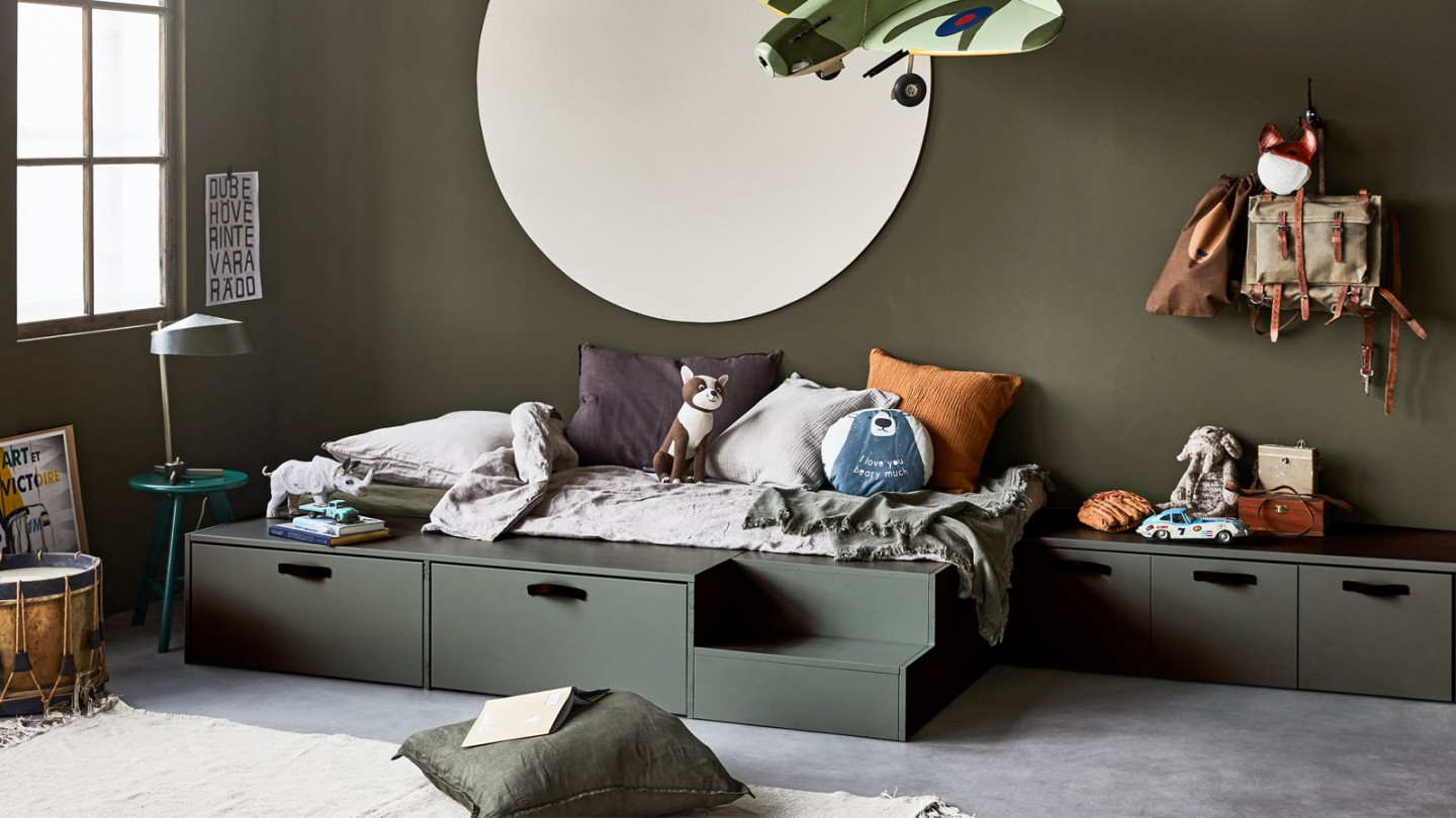 Banc de rangement 3 tiroirs en bois vert - Collection Stage - Vtwonen
