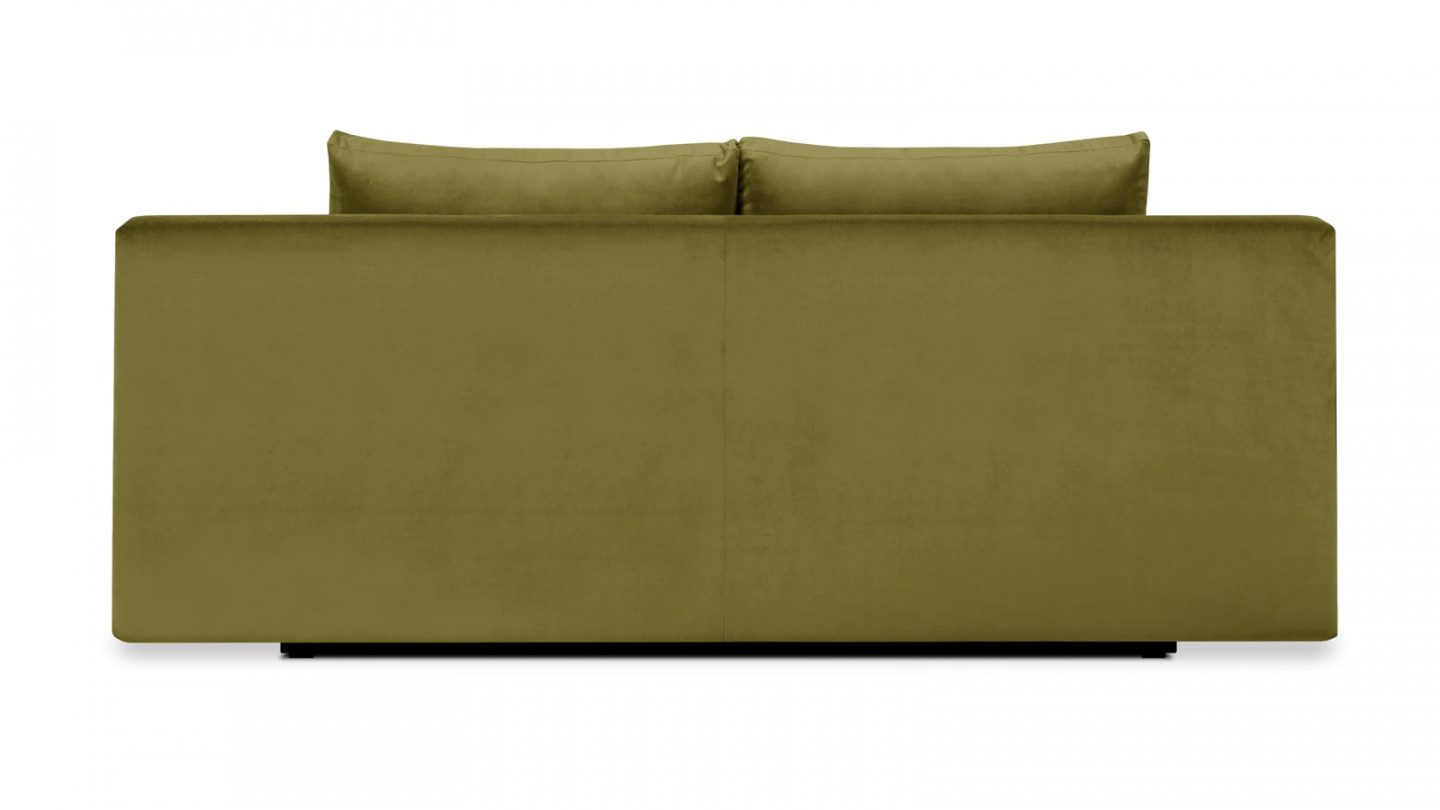 Canapé convertible 3 places avec coffre de rangement en velours vert olive - Collection Laria