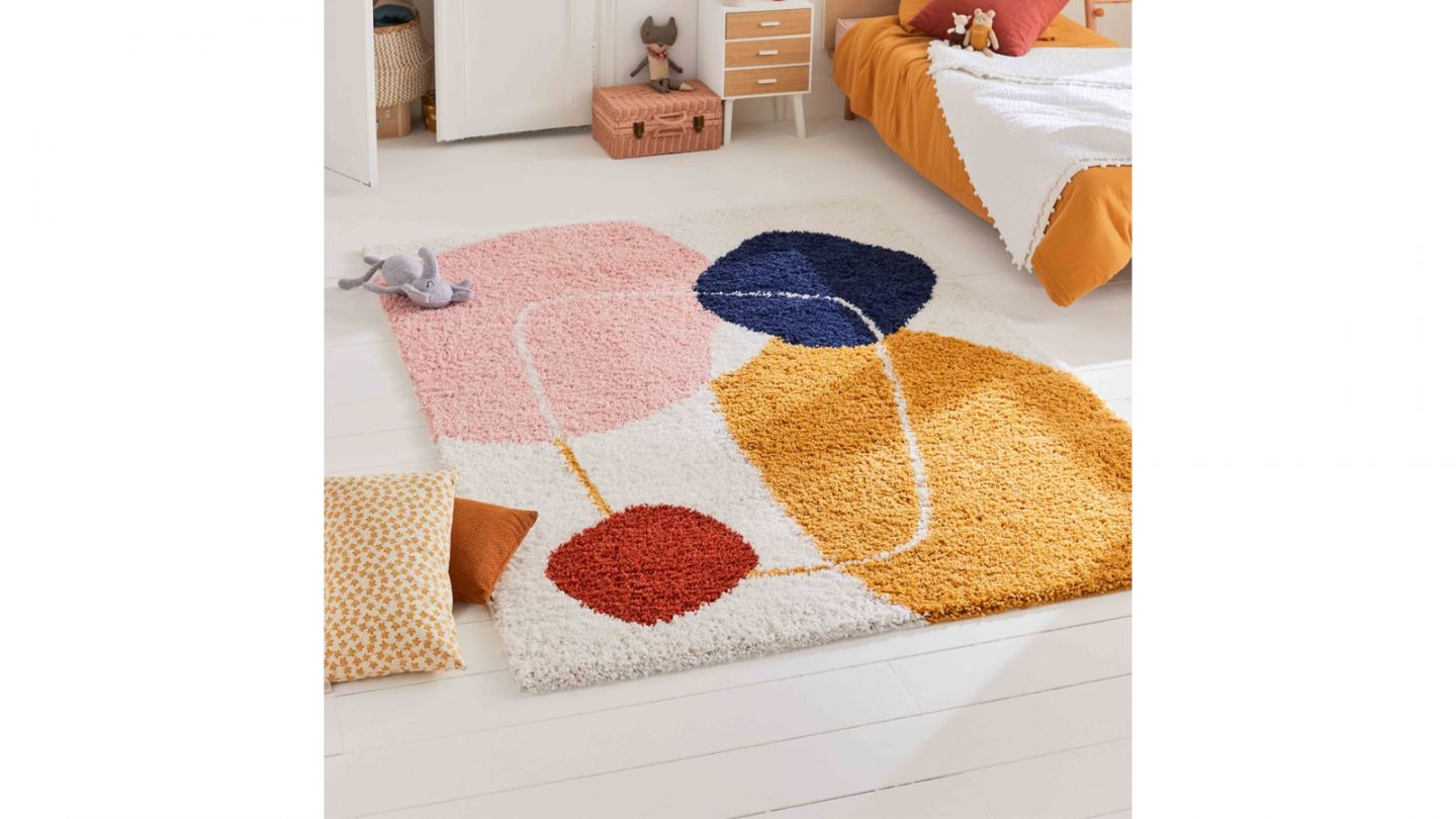 Tapis shaggy AQUARELLE 128 multi 80x140cm - Hauteur fil 30 mm - Denstité 1800 gr/m2 - 100% polypropylène