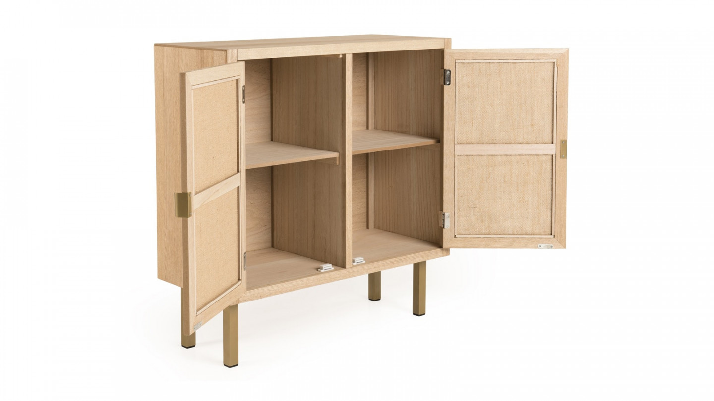 Buffet 2 portes toile de jute pieds métal doré