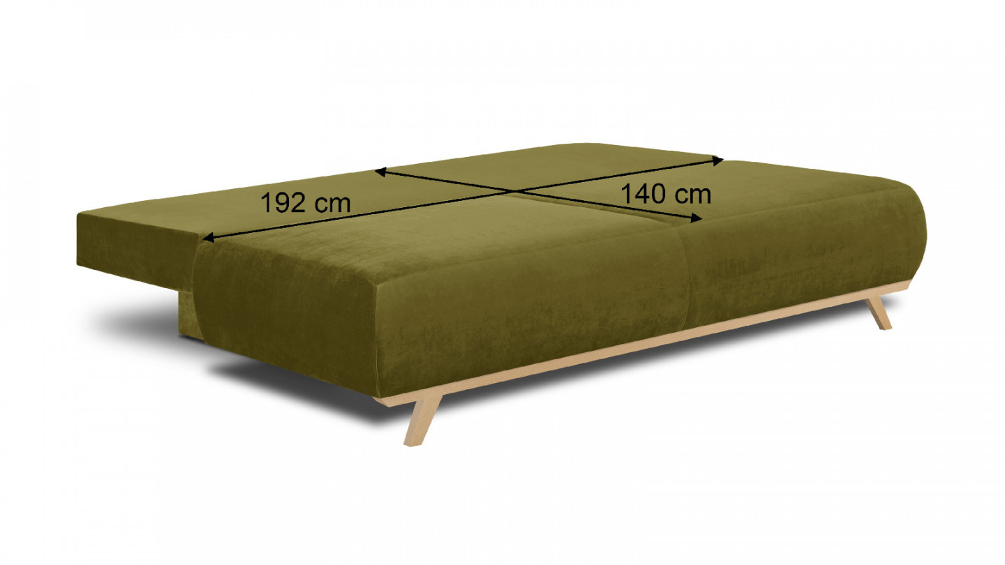 Canapé convertible 3 places avec coffre de rangement en velours vert olive - Collection Laria