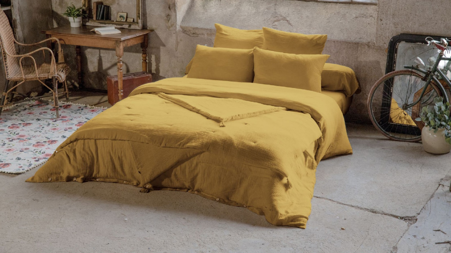 HOUSSE DE COUETTE 260x240CM 100% GAZE DE COTON -SAFRAN