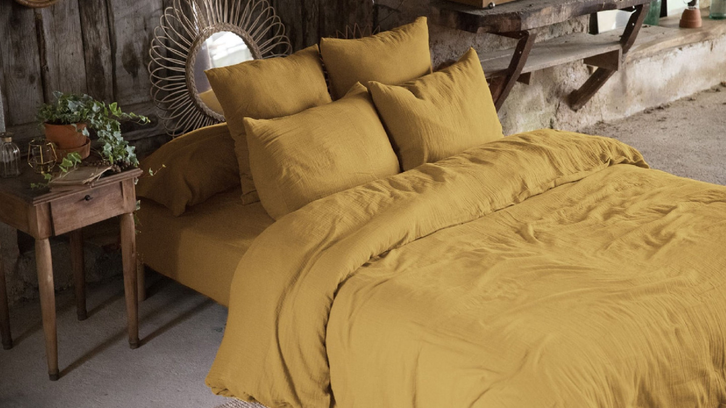 HOUSSE DE COUETTE 260x240CM 100% GAZE DE COTON -SAFRAN