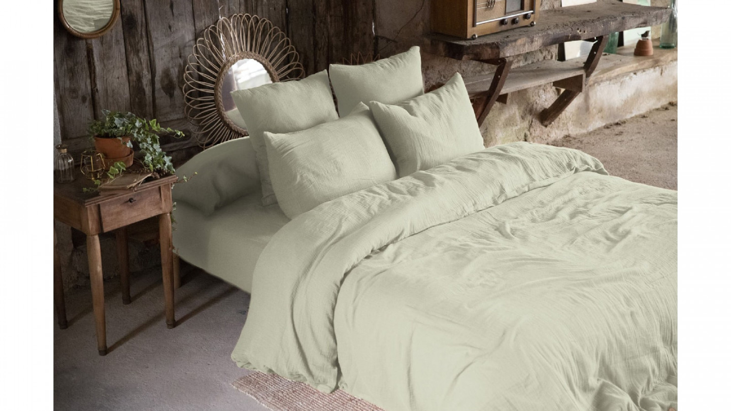 HOUSSE DE COUETTE 260x240CM 100% GAZE DE COTON -VERT D'EAU