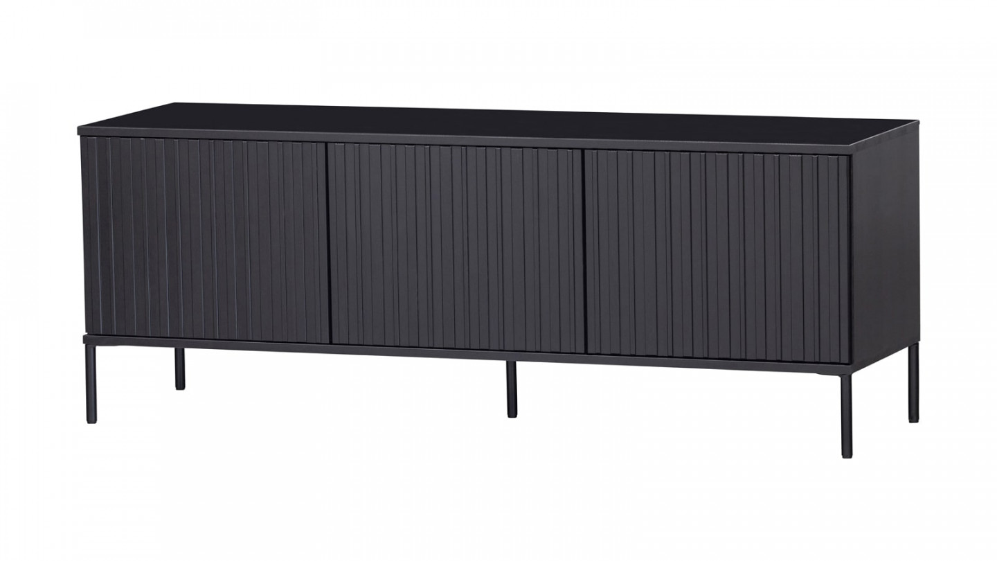 Meuble TV en pin noir 150 cm - Gravure - Woood