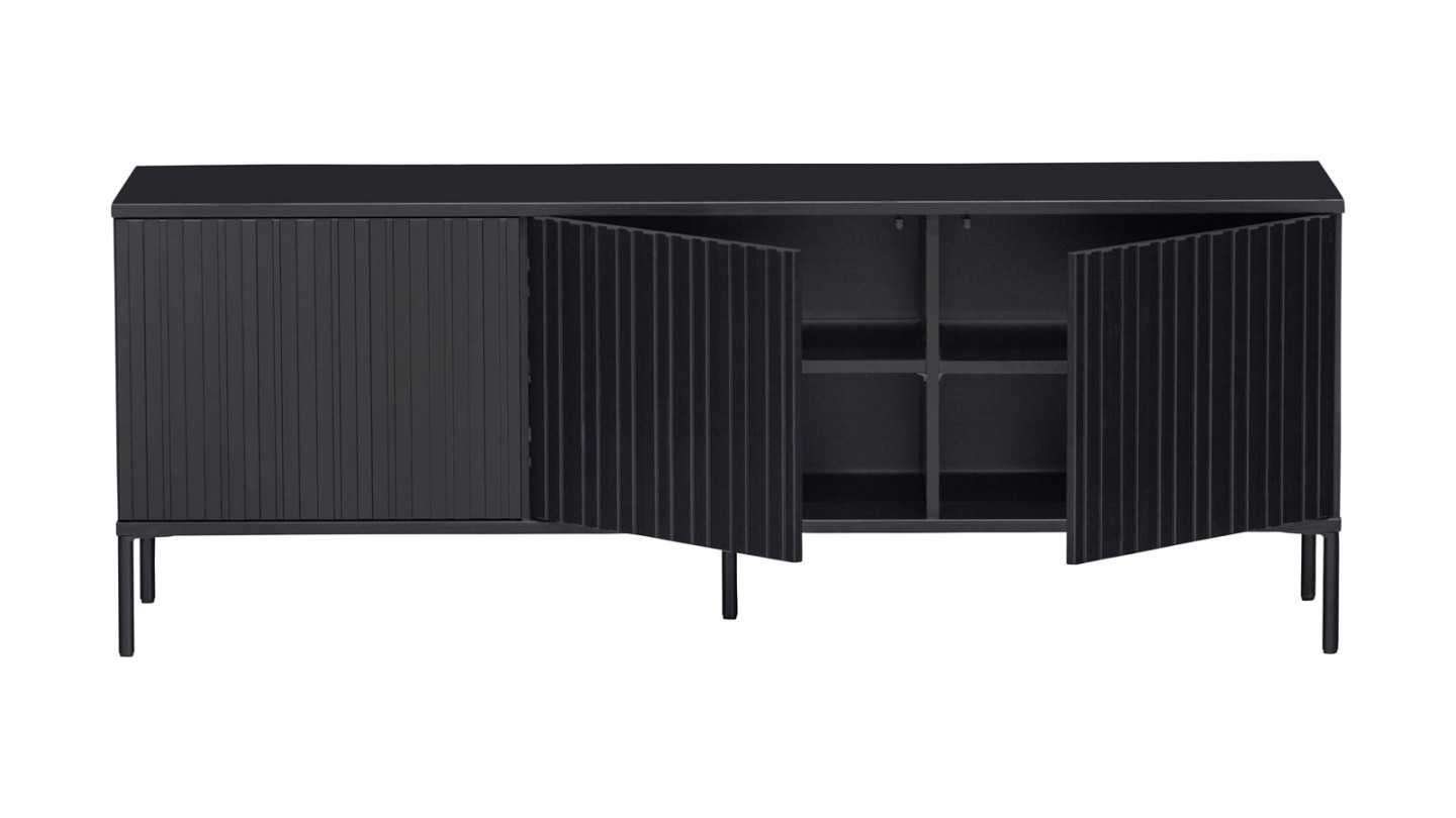 Meuble TV en pin noir 150 cm - Gravure - Woood