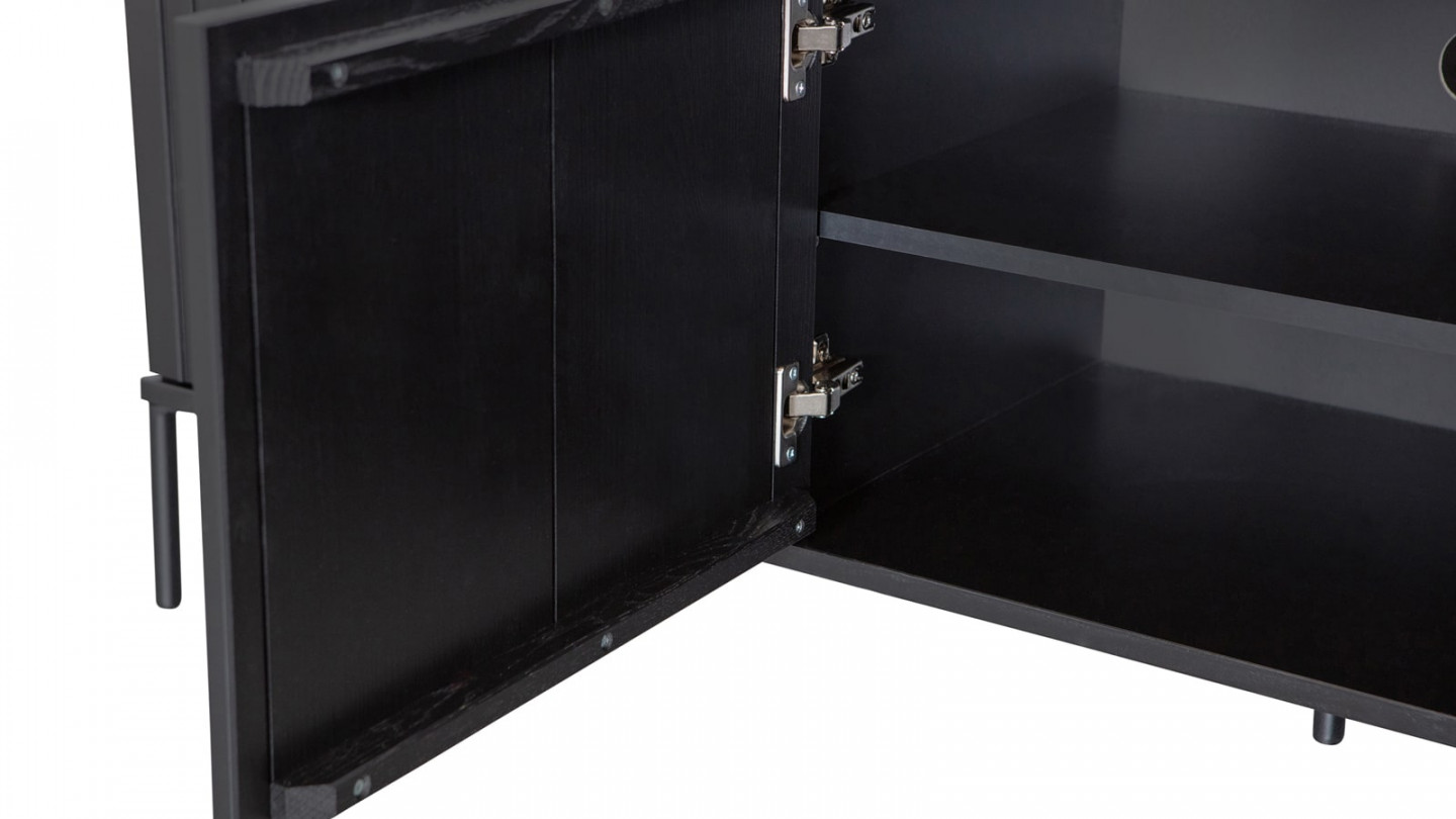 Meuble TV en pin noir 150 cm - Gravure - Woood