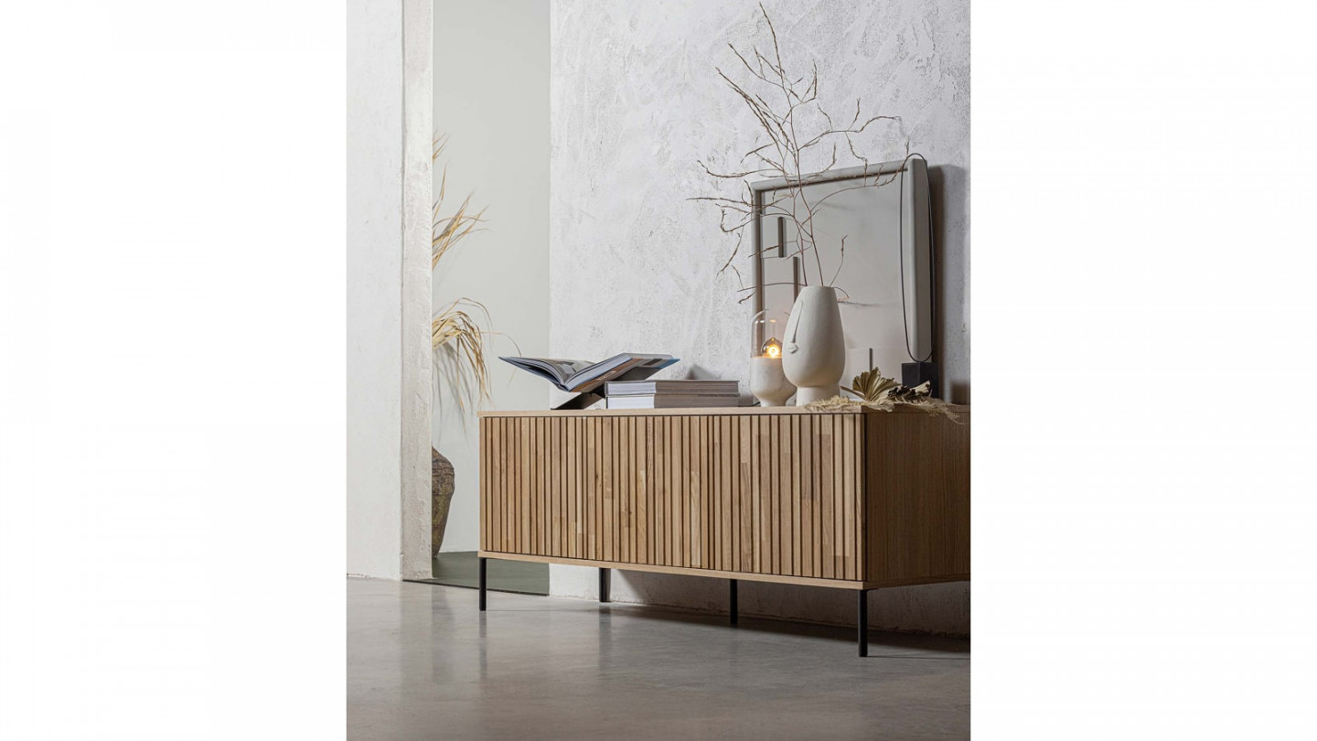 Meuble TV en chêne naturel 150 cm - Gravure -Woood