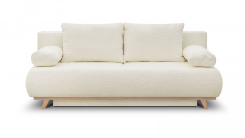 Canapé convertible 3 places avec coffre de rangement en tissu bouclette beige - Laria