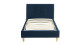 Lit adulte 90x190 avec tête de lit capitonnée en velours bleu foncé - sommier à lattes - Milo