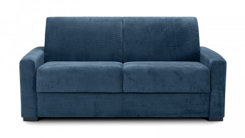 Canapé convertible 3 places en velours côtelé bleu - Ouverture express - Couchage quotidien - Matelas HD 140 x 190 - Anzio