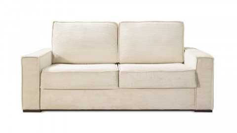 Canapé convertible 3 places en velours côtelé beige - Ouverture express - Couchage quotidien - Matelas HD 140 x 190 - Mattia