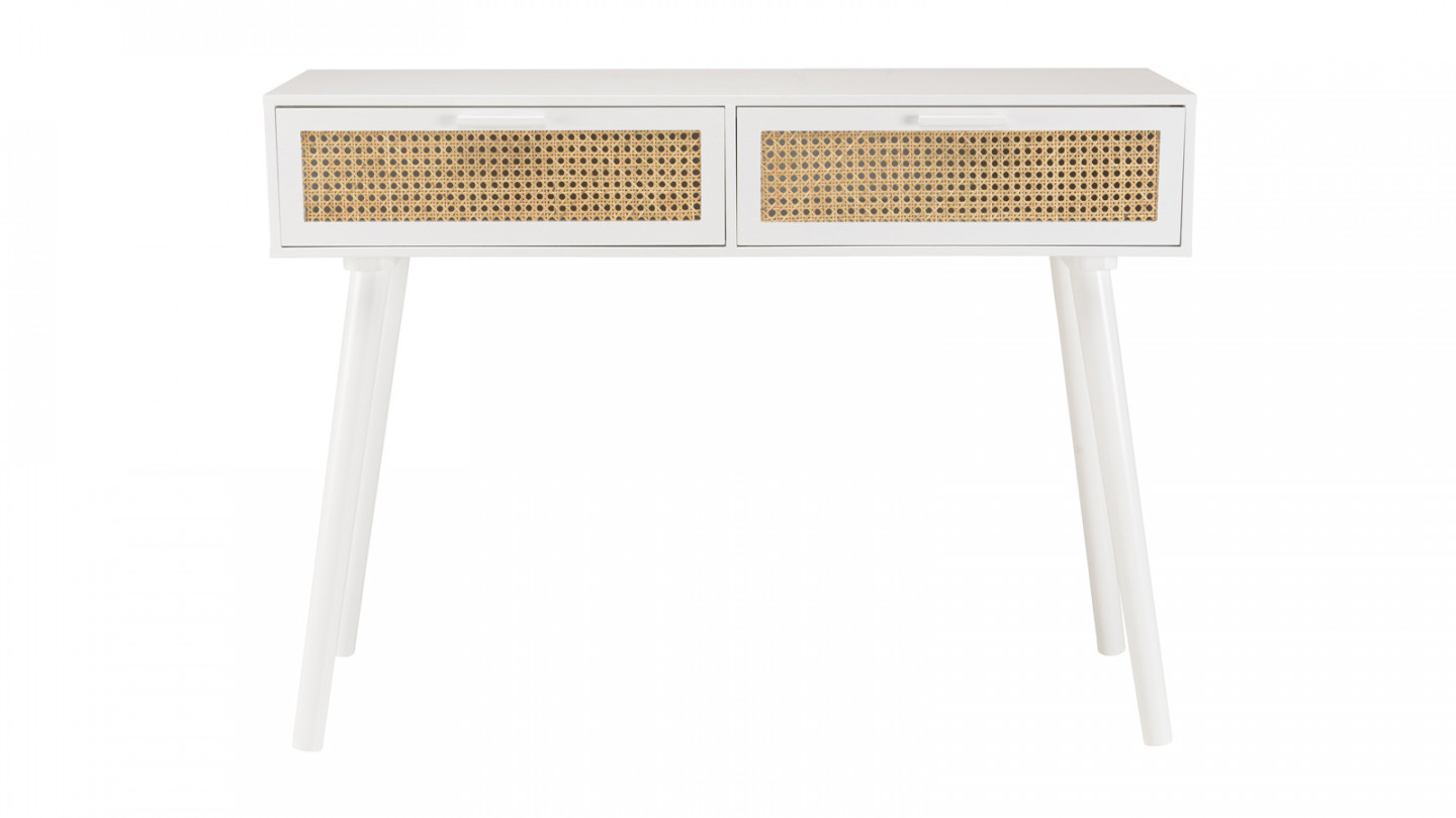 Console blanche 2 tiroirs cannage naturel - Sandro