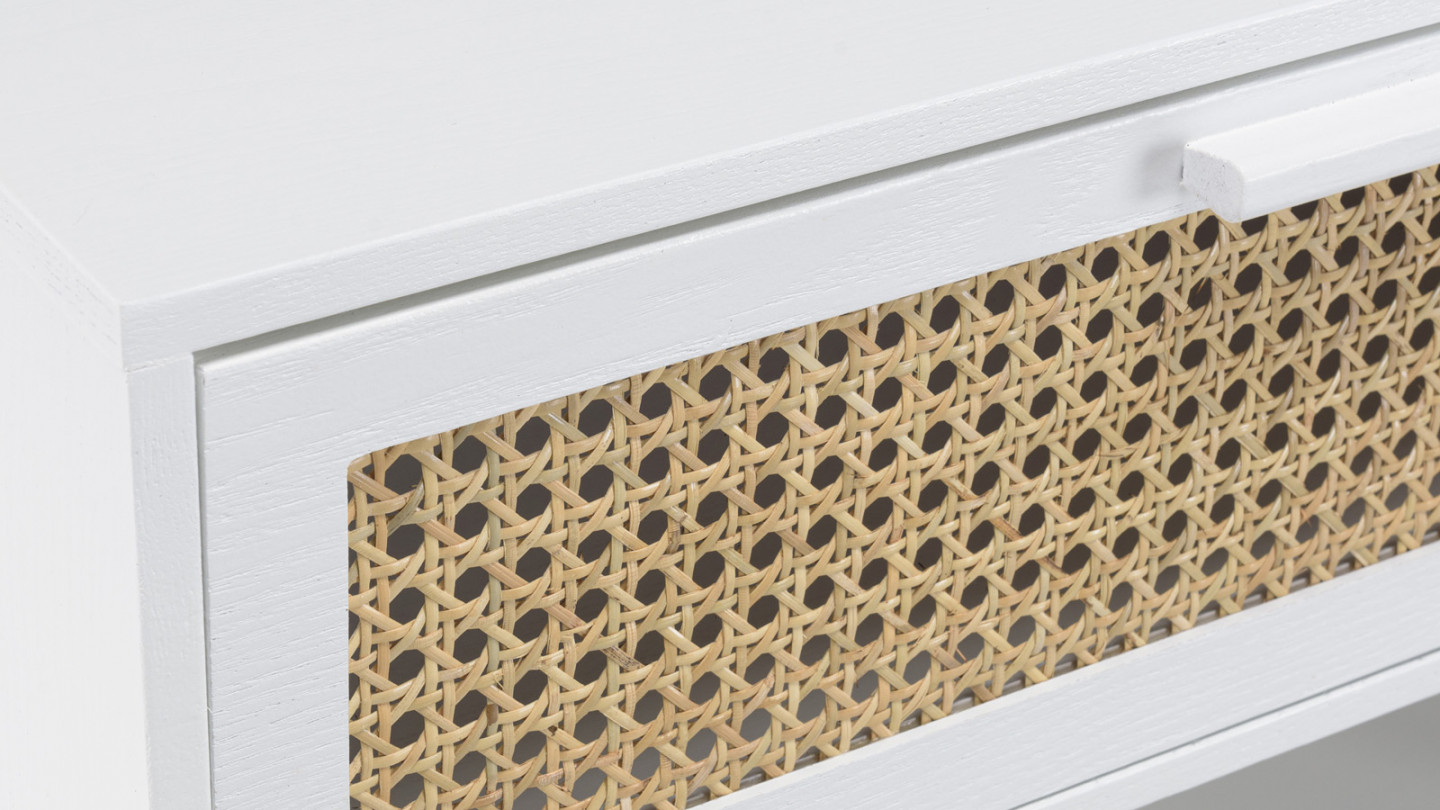 Console blanche 2 tiroirs cannage naturel - Sandro