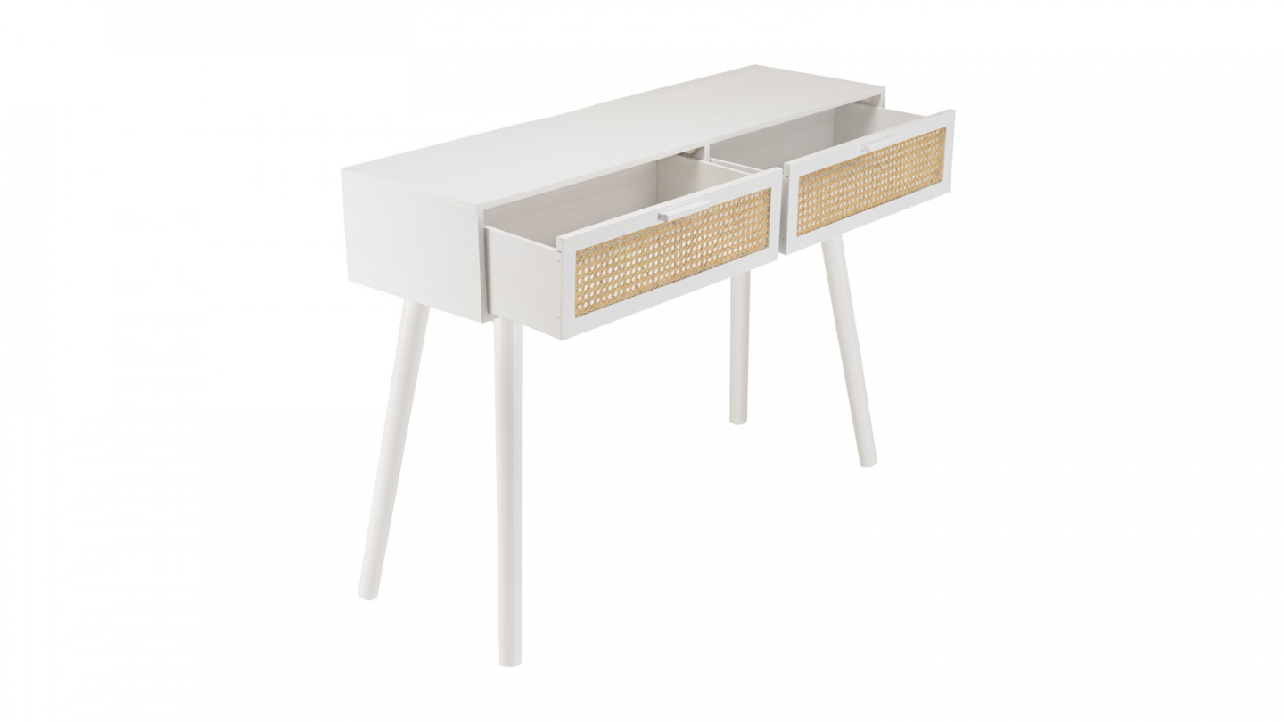 Console blanche 2 tiroirs cannage naturel - Sandro