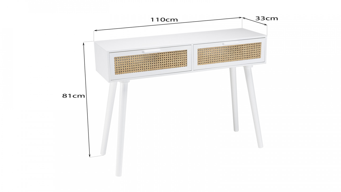 Console blanche 2 tiroirs cannage naturel - Sandro