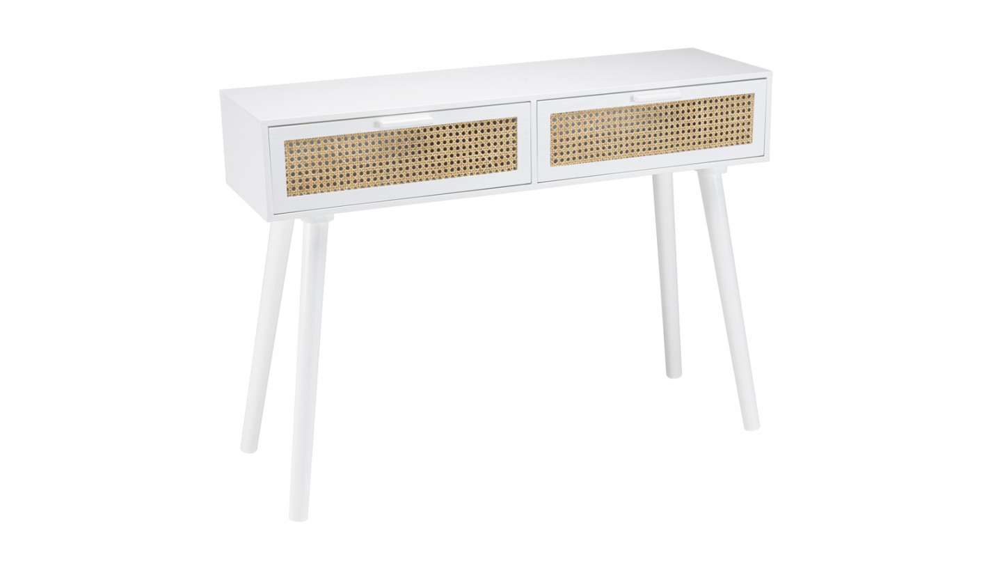 Console blanche 2 tiroirs cannage naturel - Sandro