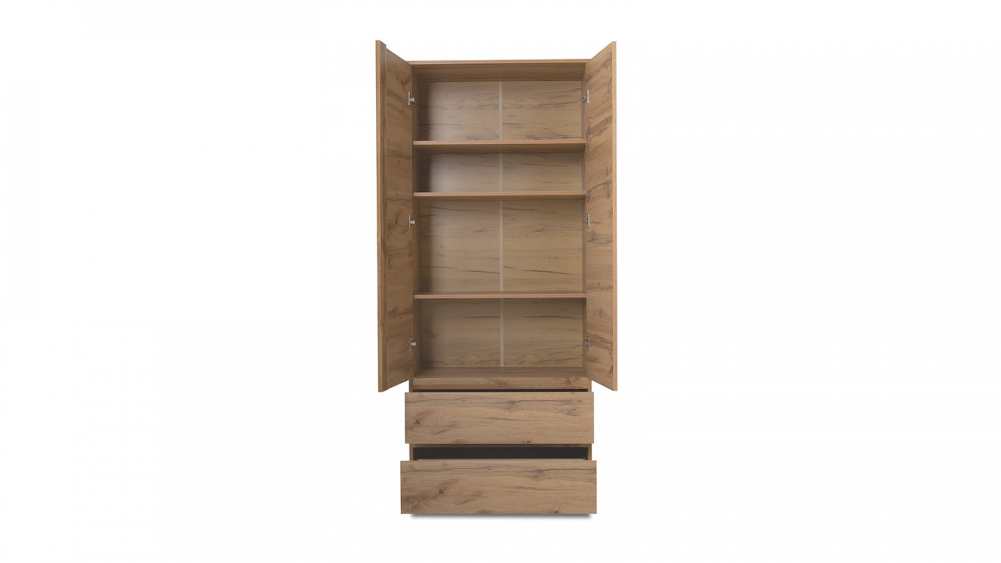 Vaisselier 2 portes 2 tiroirs effet chêne 80 cm - Medea