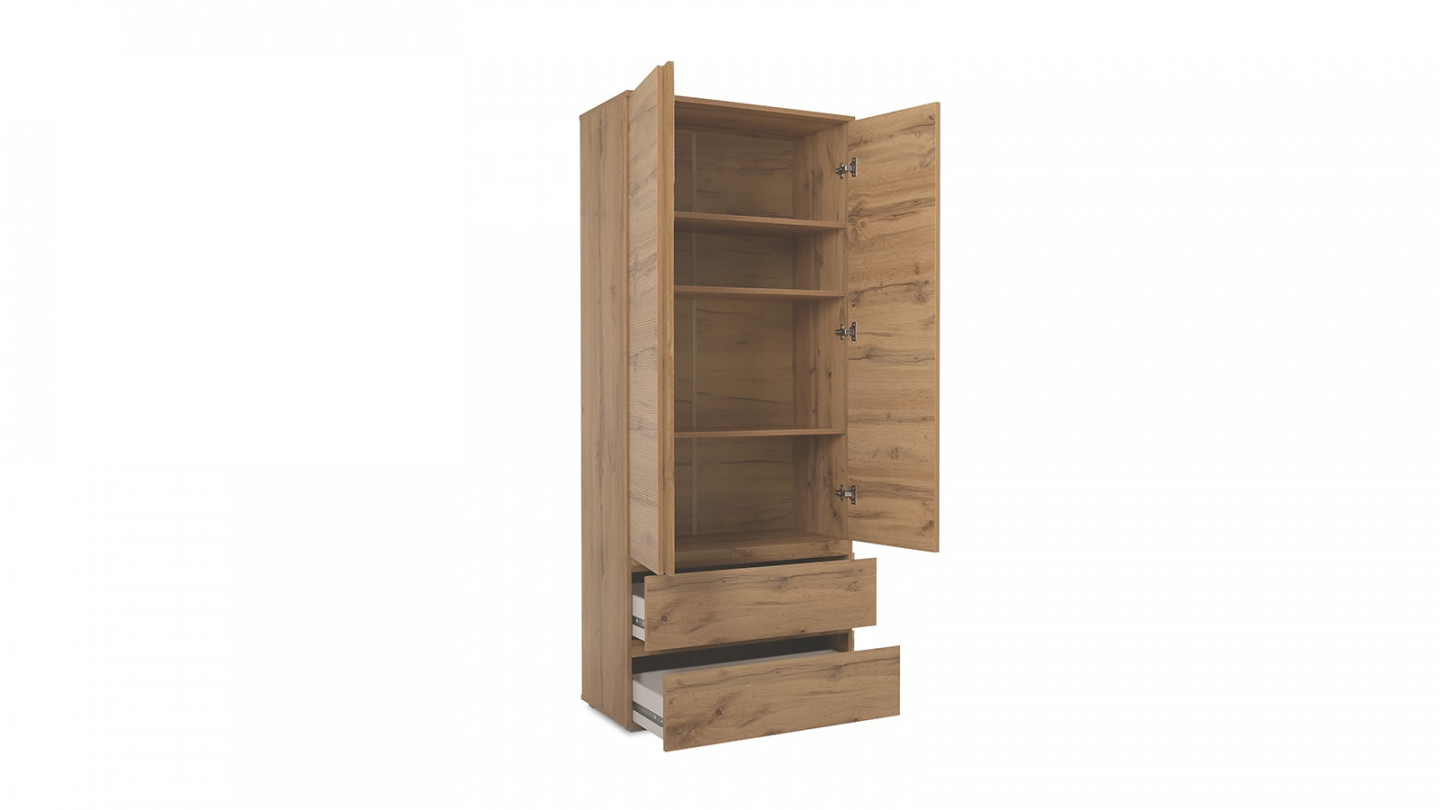 Vaisselier 2 portes 2 tiroirs effet chêne 80 cm - Medea