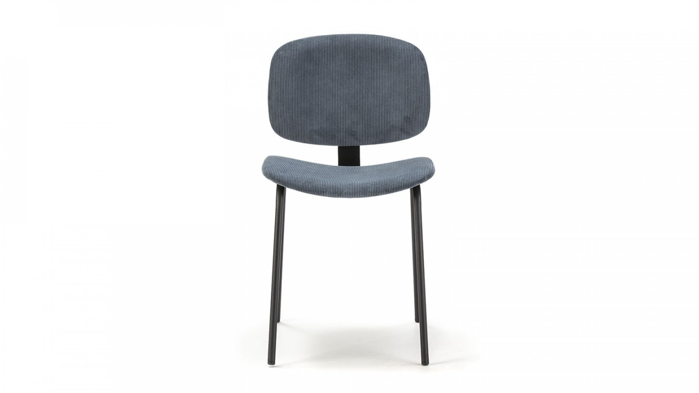Lot de 2 chaises en velours côtelé bleu piètement noir - Liv