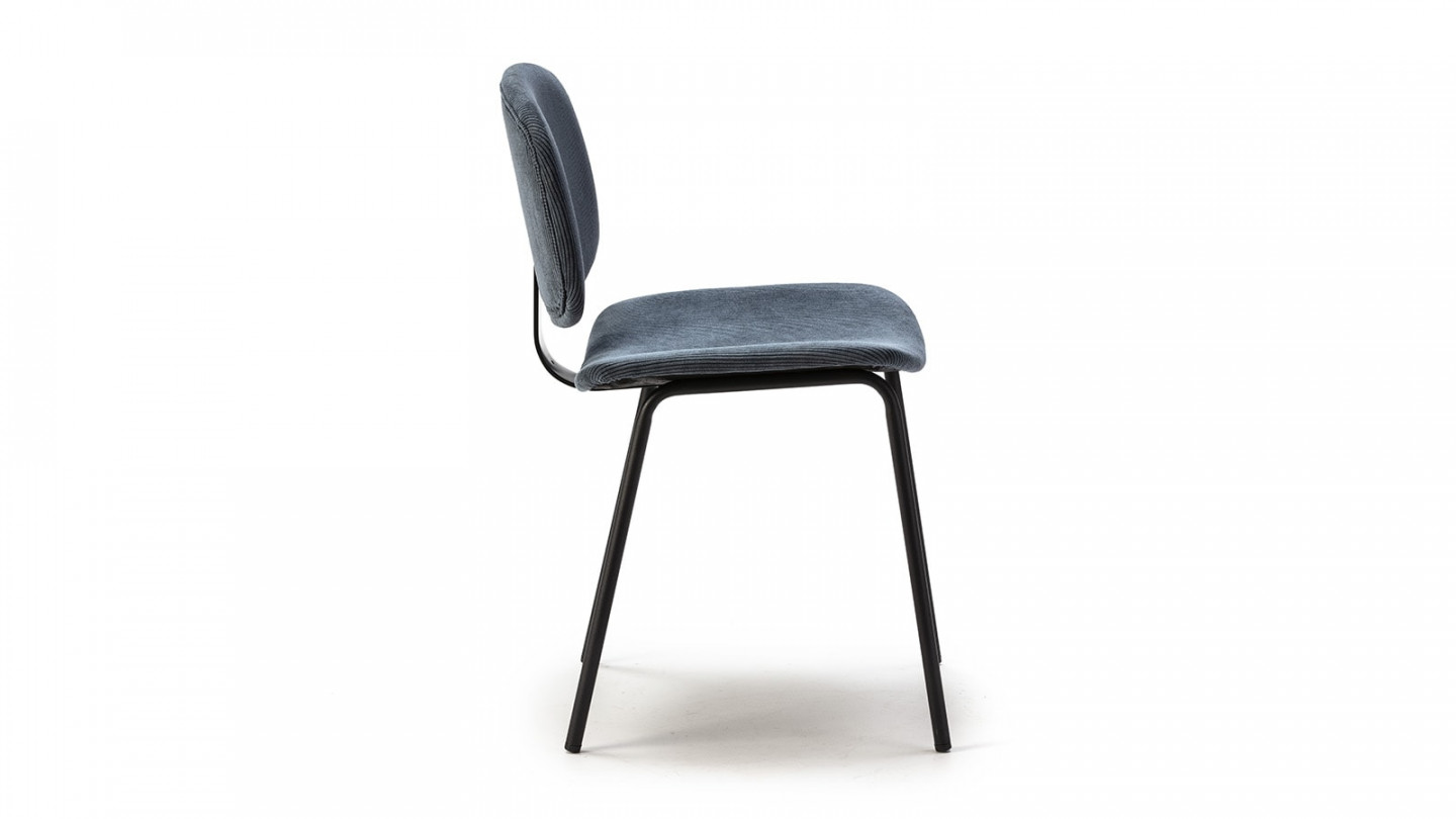 Lot de 2 chaises en velours côtelé bleu piètement noir - Liv