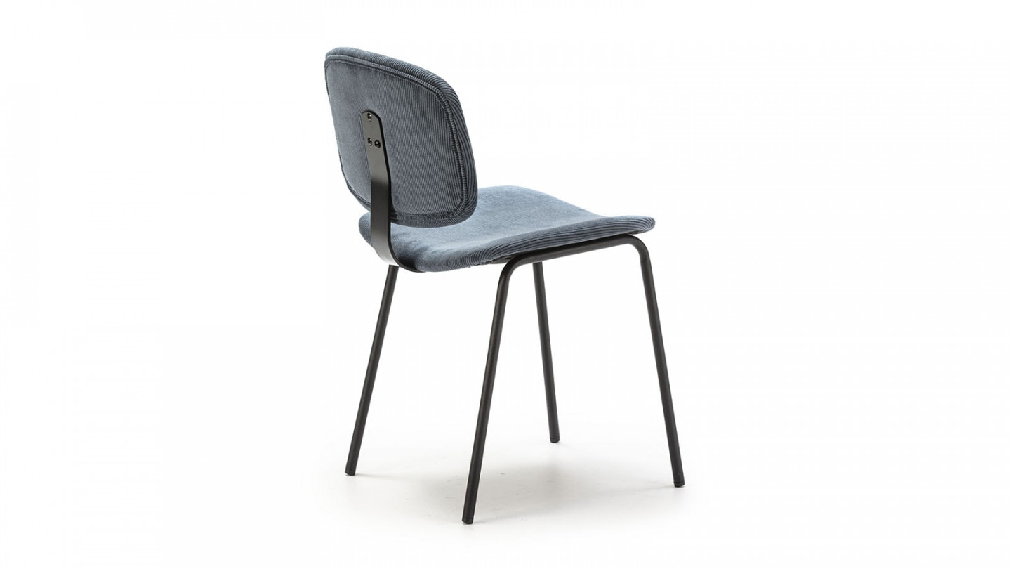 Lot de 2 chaises en velours côtelé bleu piètement noir - Liv