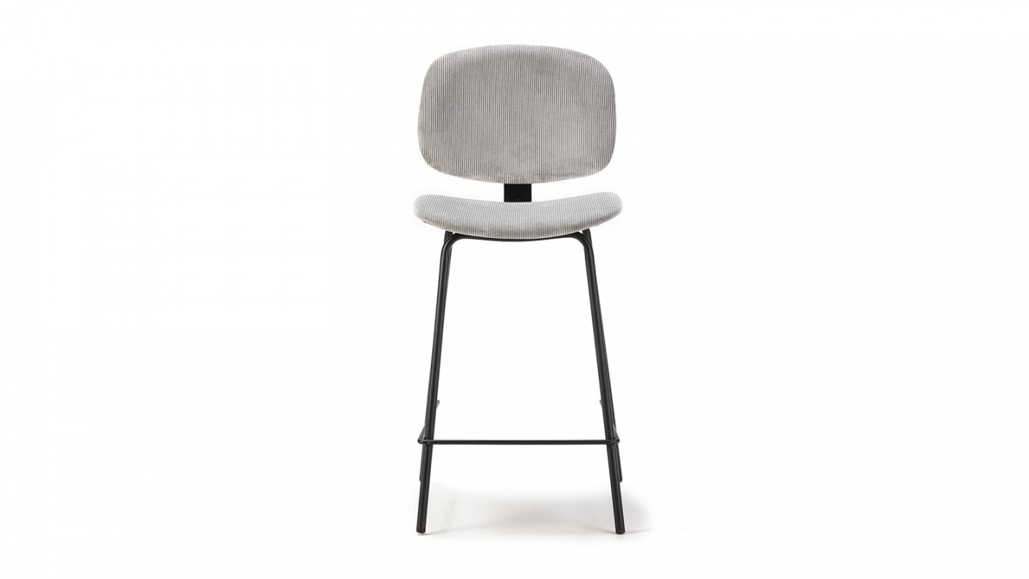 Lot de 2 tabourets de bar en velours côtelé gris piètement noir 65 cm - Liv