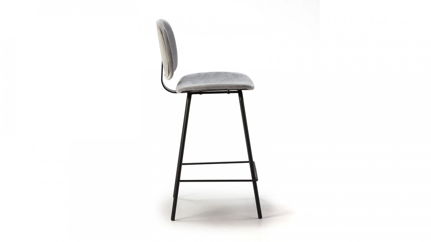 Lot de 2 tabourets de bar en velours côtelé gris piètement noir 65 cm - Liv