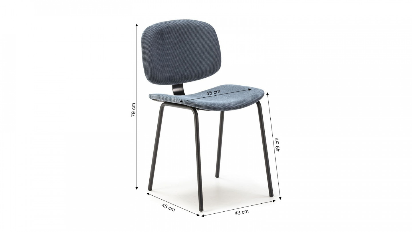 Lot de 2 chaises en velours côtelé bleu piètement noir - Liv