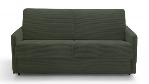 Canapé convertible 3 places en velours côtelé vert - Ouverture express - Couchage quotidien - Matelas HD 140x190 - Sienne