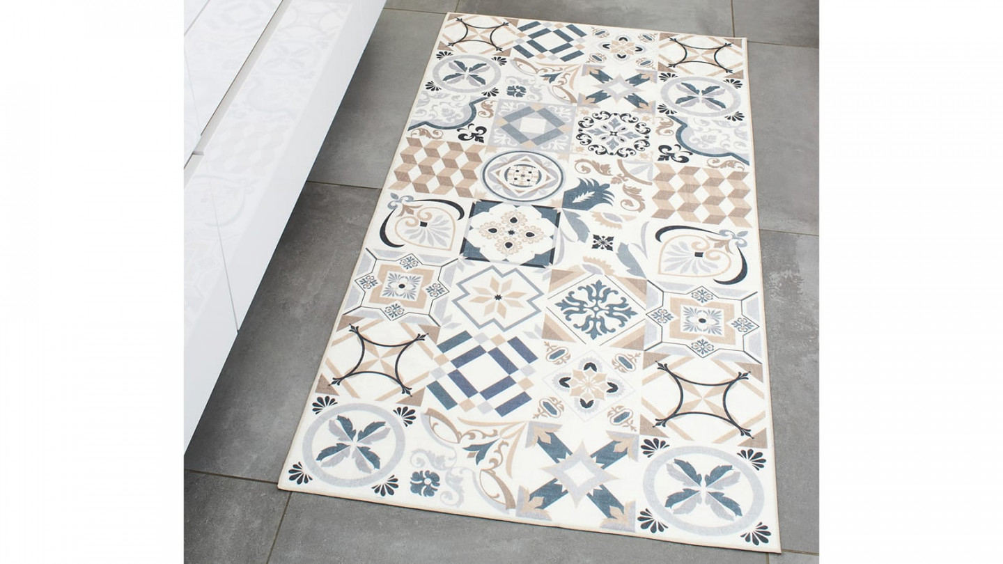 Tapis de cuisine carreaux de ciment marron Marron 80x150 - Campeche