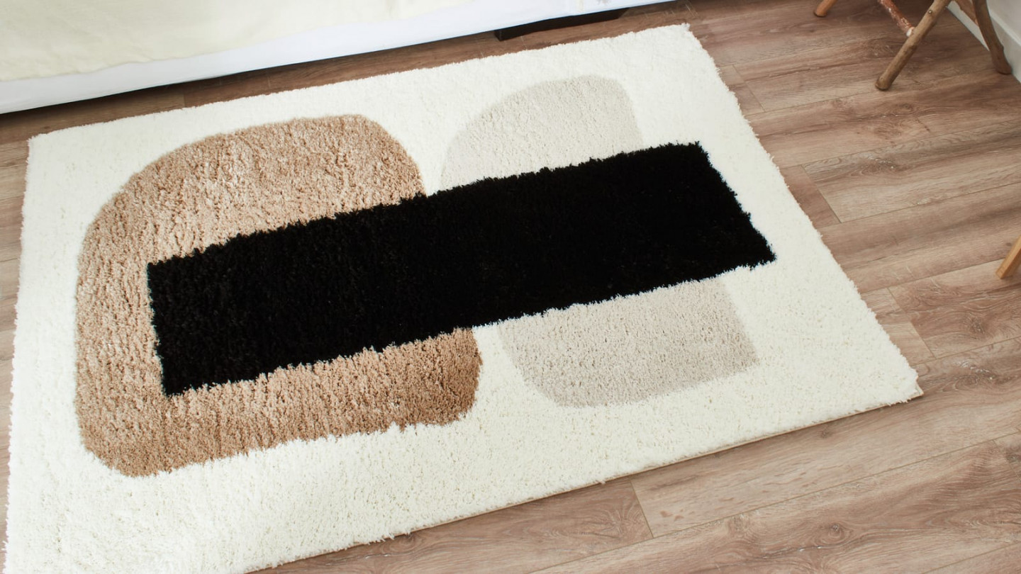 Tapis à poils longs motifs écru 160x230 - Cila