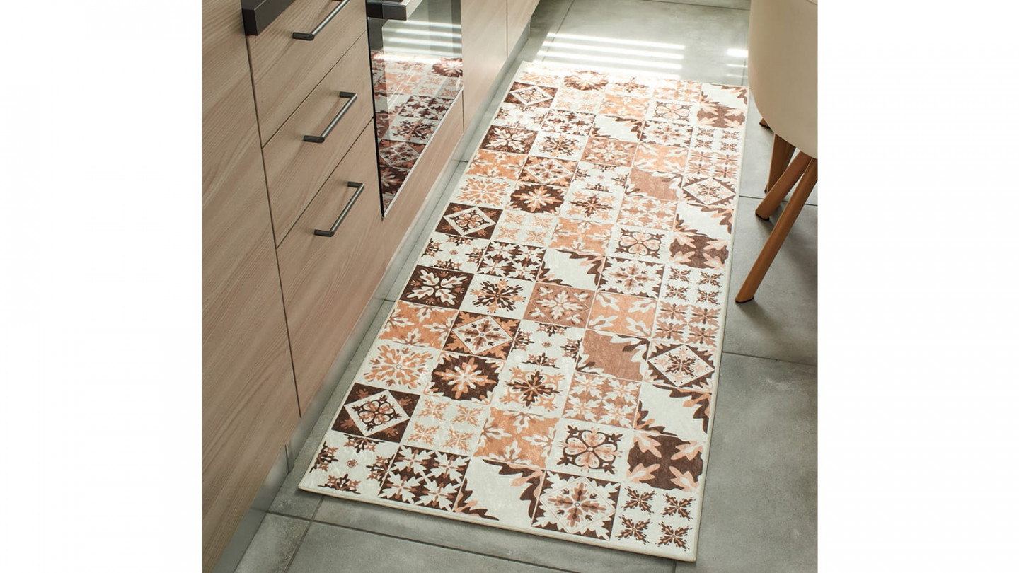 Tapis de cuisine carreaux de ciment Orange 70x180 - Mérida