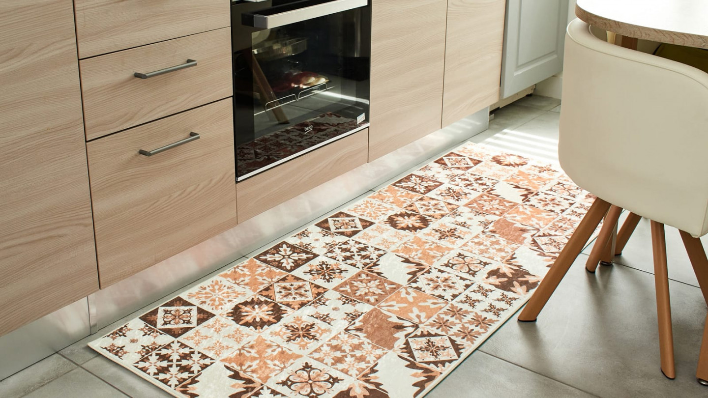 Tapis de cuisine carreaux de ciment Orange 70x180 - Mérida