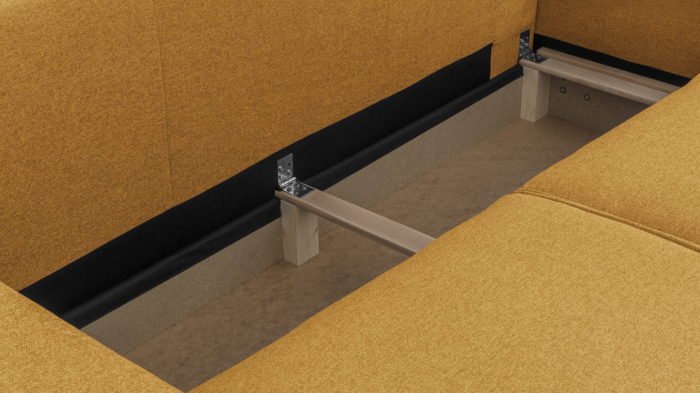 Canapé 3 places convertible avec coffre de rangement en tissu jaune moutarde - Harper New