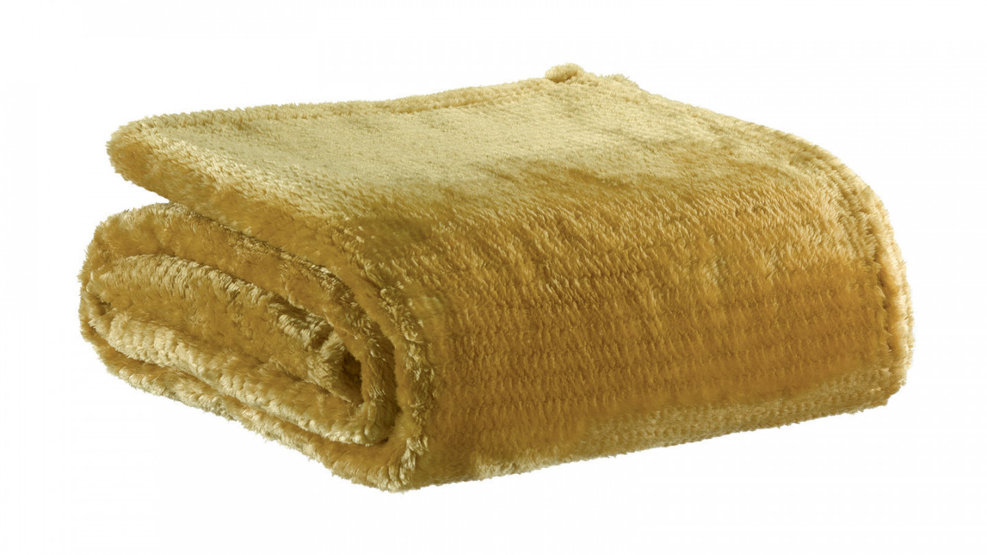 Plaid en microflanelle jacquard couleur safran 220 g/m² - Saya